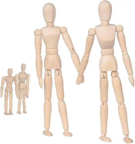 Miniatura 7 de Paquete de 2 maniquíes de madera de 12 pulgadas de alto con soporte, ideal para dibujo o decoración de escritorio (hombres y mujeres/papá y mamá)
