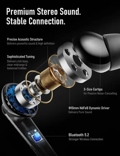 Miniatura 3 de Audiovance Euphony 301 - Auriculares inalámbricos Bluetooth para iPhone y Android, auriculares inalámbricos de sonido premium (EU301)