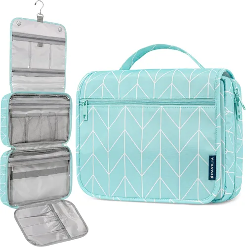 Miniatura 11 de PAVILIA Neceser colgante para mujeres y hombres, organizador de cosméticos plegable, bolsa de viaje, bolsa de maquillaje resistente al agua