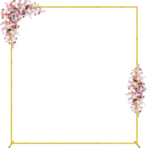 Miniatura 11 de Wokceer Soporte de Arco de Telón de Fondo para Boda Cuadrado 6.6 pies x 6.6 pies Soporte de Arco de Globos de Metal Dorado Pérgola de Jardín Marco