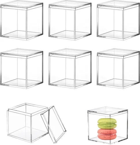 Miniatura 15 de KissYou Caja de acrílico con tapa, caja de exhibición transparente, 8 piezas de plástico cuadrado cubo transparente, caja de almacenamiento