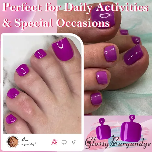 Miniatura 6 de AddFavor 120 uñas postizas a presión moradas para mujeres, uñas postizas cuadradas de cobertura completa, puntas de uñas falsas, uñas postizas