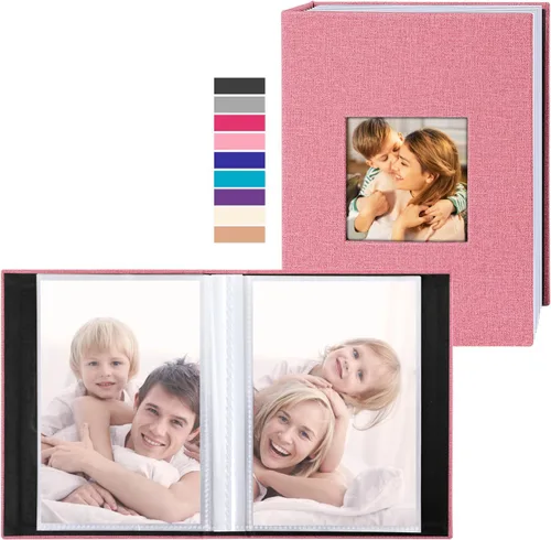 Miniatura 12 de Ywlake Álbum de fotos de 4 x 6 pulgadas, 50 bolsillos, paquete de 2 unidades, mini capacidad de lino de pequeña capacidad, cada paquete tiene