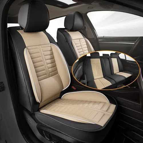 Miniatura 44 de Juego de fundas de asiento de automóvil para GMC Canyon 2015-2025, juego de fundas de asiento delantero de cuero con soporte lumbar, protector