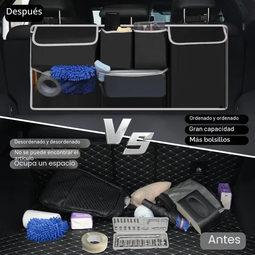 Miniatura 5 de UYYE Organizador Colgante para Maletero, Bolsa para Asiento Trasero, Accesorios para Interior de Automóvil con 4 Bolsillos y 2 Bolsas de Malla