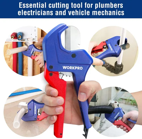 Miniatura 9 de WORKPRO Cortador de tubos de PVC con trinquete, hasta 1-5/8 pulgadas, cortador de tubos y tubos de plástico para mangueras de PEX, PVC, PPR