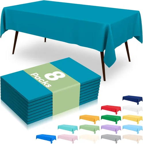 Miniatura 32 de misaya 6 paquetes de manteles de plástico desechables, 54 x 72 pulgadas mantel rectangular impermeable, cubiertas de mesa decorativas a prueba