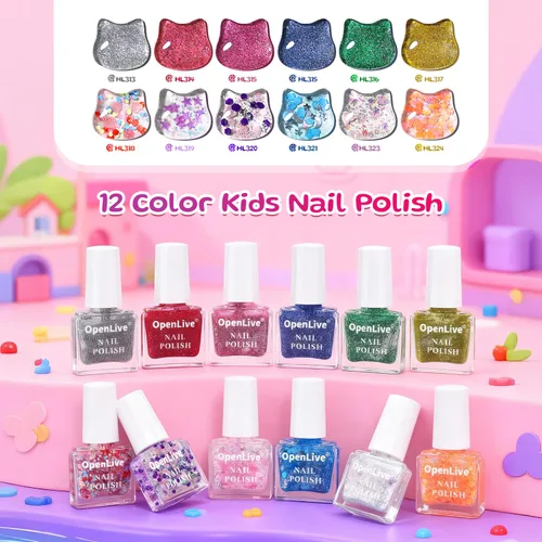 Miniatura 2 de OpenLive Juego de esmaltes de uñas para niños de secado rápido de 12 colores, esmalte de uñas para niños, esmalte de uñas pelable a base de agua