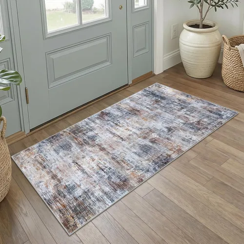 Miniatura 212 de IOHOUZE Alfombra pequeña abstracta de 2 x 3 pies, alfombra de entrada lavable para entrada interior, alfombras con respaldo de goma, alfombra gris