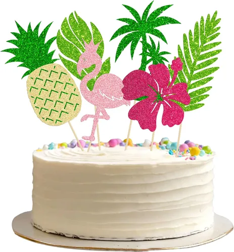 Miniatura 13 de 36 piezas de adornos para cupcakes de piña verde con purpurina verde para Luau despedida de soltera, fiesta de verano tropical, decoración