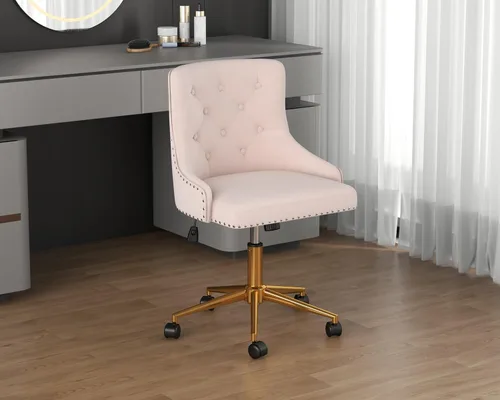 Miniatura 2 de Silla de escritorio de oficina en casa de terciopelo sin brazos, silla giratoria de tocador pequeña y linda ajustable en altura para mujeres/niñas