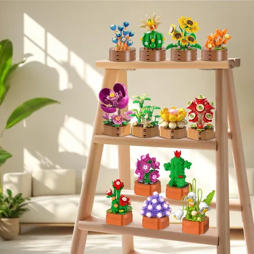 Miniatura 3 de CUBIMANA Paquete de 15 mini construcción de flores y plantas, colección botánica de flores, juguete de bloque de 0.142 in para decoración de oficina