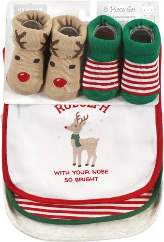 Miniatura 280 de Hudson Baby Conjunto de babero y calcetines unisex de algodón para bebé