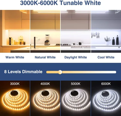 Miniatura 2 de Tira de luces LED blancas de 82 pies, 24 V, regulable, 3000 K-6000 K, cinta LED con control remoto, cinta LED flexible 2835 para cocina, debajo