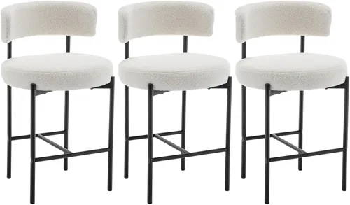 Miniatura 11 de Cinxzar Taburetes de Bar Boucle Juego de 2, Taburetes de Bar de Altura de Mostrador Beige con Respaldos, Taburetes Modernos para Isla de Cocina