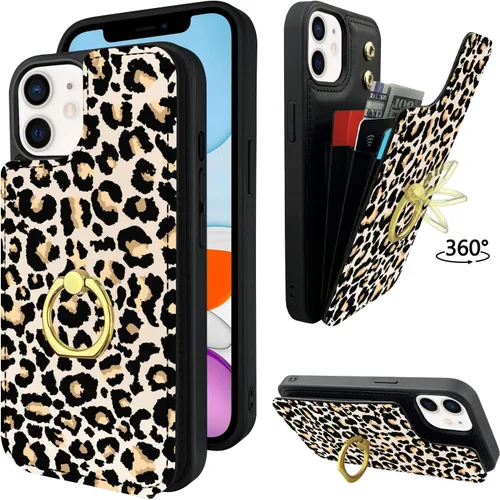 Miniatura 13 de Funda compatible con iPhone 11 con tarjetero y soporte para tarjetas, soporte de anillo de dedo de rotación de 360º, función atril, protección RFID
