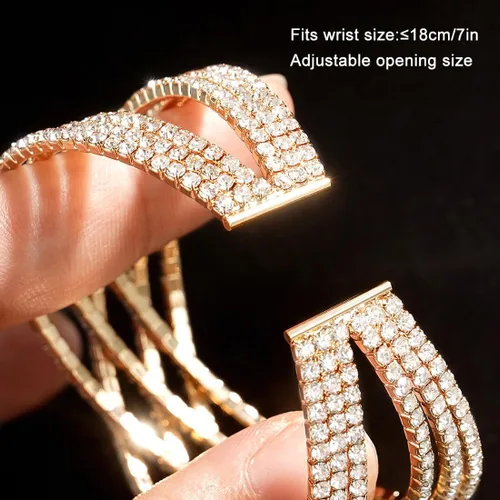 Miniatura 6 de Suyi Pulsera de Diamantes de Imitación Brazalete Dorado Multicapa para Mujer Pulseras de Cristal Nupciales