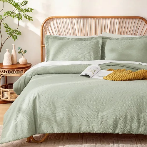 Miniatura 16 de Geniospin Juego de edredón tamaño matrimonial, ropa de cama con textura para todas las estaciones, con edredón, sábanas, fundas de almohada y fundas
