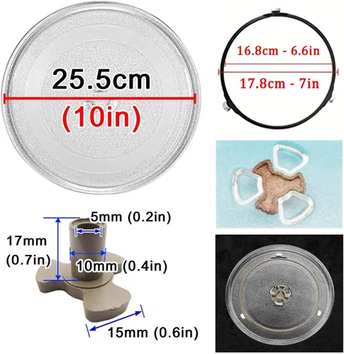 Miniatura 3 de Placa giratoria de vidrio transparente para microondas, placa de vidrio para microondas con acoplador y anillo giratorio de microondas, bandeja