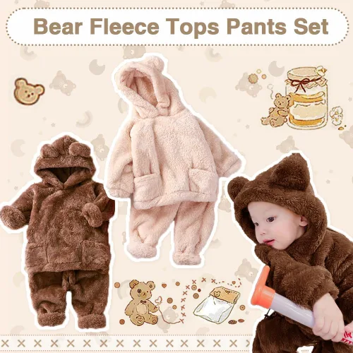Miniatura 5 de UVIPC Conjunto de 2 piezas de forro polar para bebé, conjunto de sudadera de oso mullido para niños pequeños