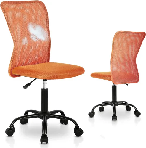 Miniatura 8 de Silla de oficina enrollable sin brazos de malla pequeña, silla de computadora ergonómica, sillas de oficina giratorias sin brazos con soporte Blanco