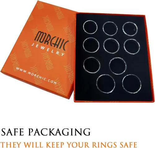 Miniatura 44 de Morchic - Anillos unisex de piedras de hematita, para equilibrar ansiedad, chakra raíz, (paquete de tamaños mixtos)