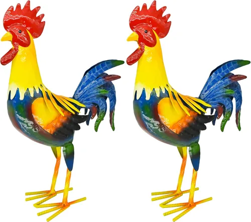 Miniatura 7 de MACLARONX Arte de gallo de metal para patio, decoración de jardín al aire libre, gallo, estatua de pollo, decoración para cocina, hogar, césped