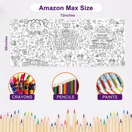Miniatura 2 de OHOME Póster/mantel gigante para colorear de Halloween, manualidades de Halloween para niños, 30 x 72 pulgadas, pancarta gigante para colorear