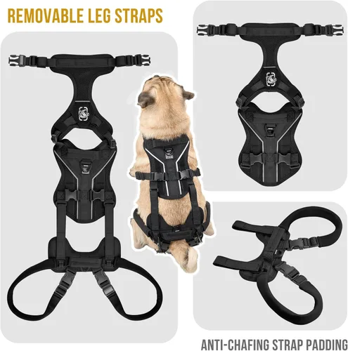 Miniatura 5 de OneTigris Arnés de elevación para perros pequeños XS, arnés transportador para perros pequeños, chaleco de elevación de cuerpo completo con correas
