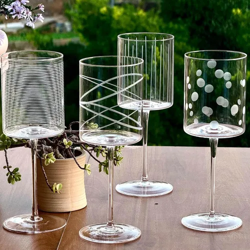 Miniatura 2 de Juego de copas de vino de 4 a 16 onzas cilíndricas de vino blanco y rojo, hechas de cristal premium sin plomo, gran regalo para bodas, aniversarios