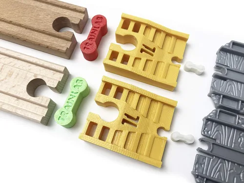 Miniatura 3 de TrainLab Adaptadores compatibles con Thomas Take-n-Play a adaptadores de vía de tren ferroviario de madera con huesos de perro (dorado)