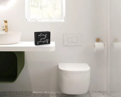 Miniatura 3 de Pigort Cartel divertido de baño con texto en inglés "Please Seat Yourself" para decoración del hogar, 5 x 6 pulgadas POR FAVOR
