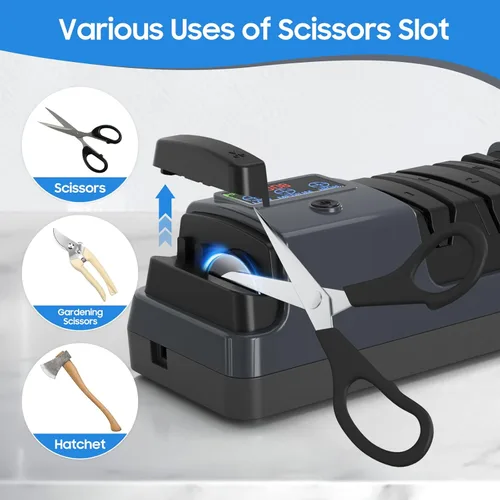 Miniatura 7 de Afilador de cuchillos eléctrico para cocina, afilado profesional de 3 etapas para cuchillos y tijeras de borde recto y dentado, con 100% abrasivo