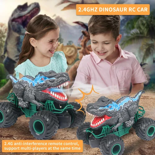 Miniatura 3 de Coche de control remoto de dinosaurio, juguetes de camión monstruo mega RC de 2.4GHz para niños pequeños, juguetes de dinosaurio con luz, sonido