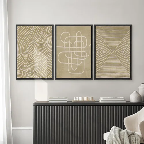 Miniatura 593 de SIGNWIN Lienzo enmarcado para pared, arte con pinceladas de flujo neutro en tonos beige abstractos, ilustraciones, arte moderno, decorativo