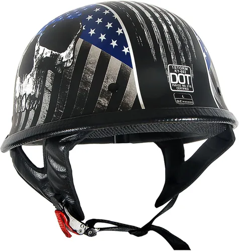 Miniatura 7 de 1Storm Casco de media cara para motocicleta, estilo alemán abierto, aprobado por DOT: HKY602 Flag Skull Bandera de calavera