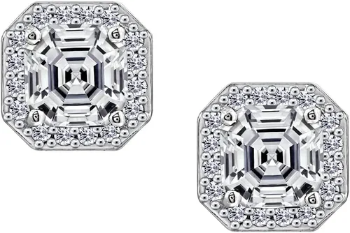 Miniatura 6 de Amazon Essentials Aretes de plata de ley chapados en platino o oro con circonita cúbica de elementos infinitos de corte Asscher