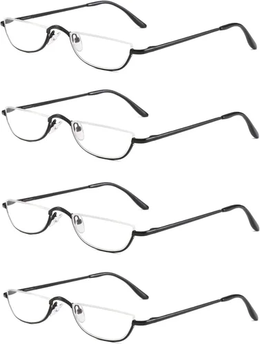 Lentes de lectura de medio marco, lectores de luna de medio metal para mujeres y hombres, 4 pares 1.25