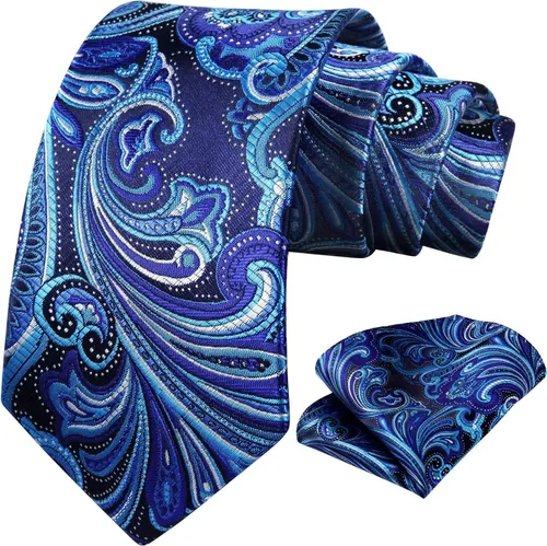 Miniatura 202 de HISDERN Corbatas para hombre, corbata de cachemira y bolsillo cuadrado tejido clásico floral para hombre, corbata de fiesta de boda