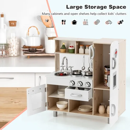 Miniatura 6 de KOTEK Juego de cocina para niños, juego de cocina de madera para niños pequeños con dispensador de agua con luces sonidos, estufa, horno, nevera
