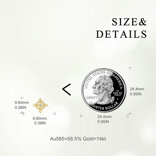 Miniatura 4 de Aretes de nudo de bruja de oro de 14 quilates para mujer, aretes de oro amarillo con nudo celta, aretes de tuerca de oro sólido, brujas triquetra
