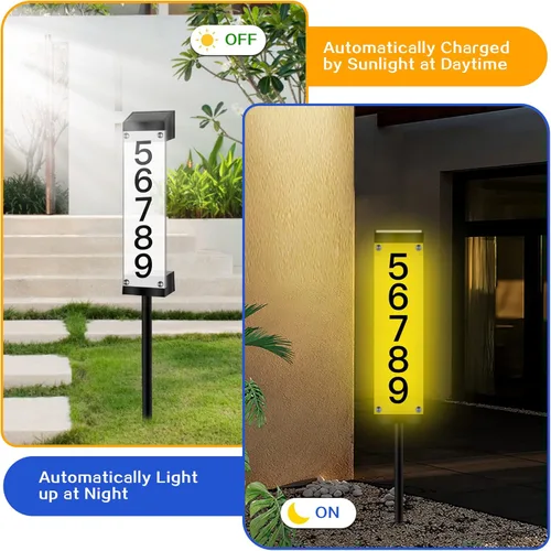Miniatura 2 de Números solares de casa para exteriores, letrero de dirección solar iluminado placa números de dirección para casas, impermeable, LED, alimentado