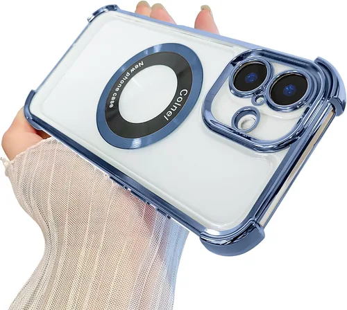 Miniatura 8 de Funda magnética transparente para iPhone 14 Plus, lujo brillante en las cuatro esquinas, protección de grado militar a prueba de golpes
