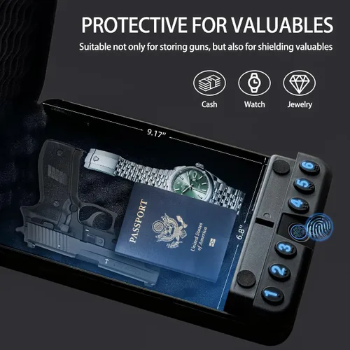 Miniatura 2 de VORanexs - Caja fuerte biométrica portátil de tamaño de viaje, caja fuerte para pistola con huellas dactilares y teclado digital, acceso rápido