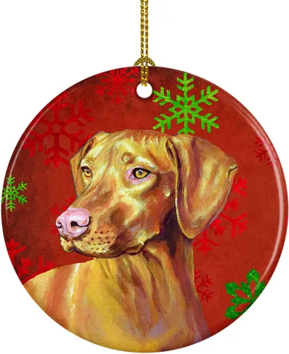 Miniatura 4 de Caroline's Treasures Bulldog English - Copos de nieve rojos y verdes, adorno de cerámica de Navidad, decoración colgante para el hogar, Navidad