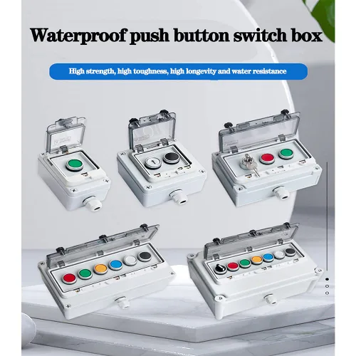 Miniatura 6 de Caja de botones con interruptor de parada de emergencia, botones de arranque/parada y rotativos (rojo/verde)
