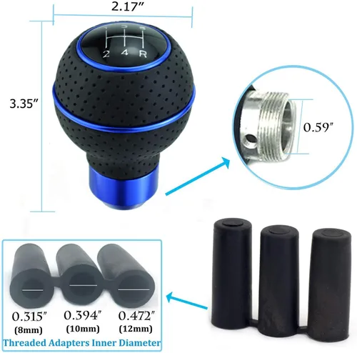 Miniatura 2 de Pomo de palanca de cambios de 5 velocidades, pomo de palanca de cambios de aluminio cubierto de cuero para la mayoría de transmisiones manuales, Azul
