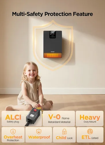 Miniatura 5 de GiveBest Calentador de pared inteligente, calentador eléctrico de calentamiento rápido de 1500 W para uso en interiores, 3 modos de calefacción