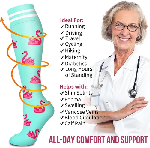 Miniatura 4 de BHINEGO Calcetines de compresión para mujeres y hombres, 7 pares de circulación de 15-20 mmHg, el mejor apoyo para atletismo, correr, ciclismo