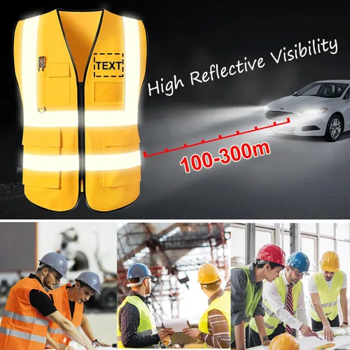 Miniatura 5 de Chaleco de seguridad con logotipo personalizado para hombre, chaleco de trabajo protector de alta visibilidad con reflectante Amarillo